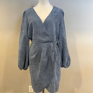 Simplee pale Blue fake Wrap‎ long sleeve mini Dress size XL